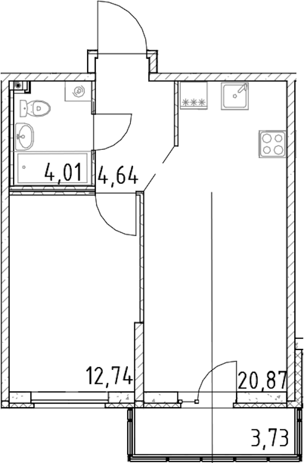1-комнатная квартира 42.26 м², 17/23 эт., ЖК «Город Первых»